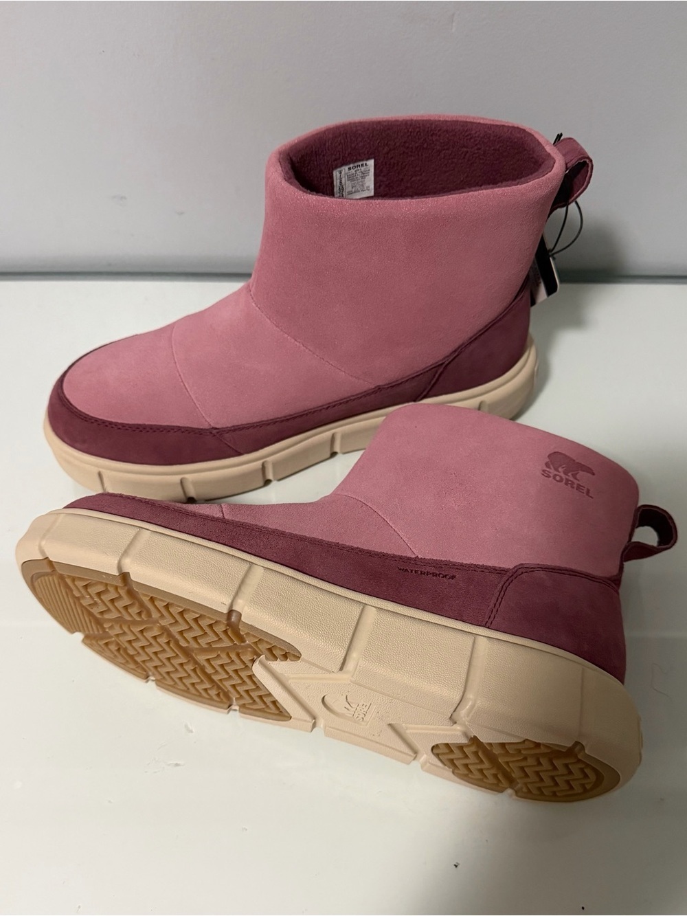 Sorel Pink Two-Tone Suede Waterproof Ankle Booties